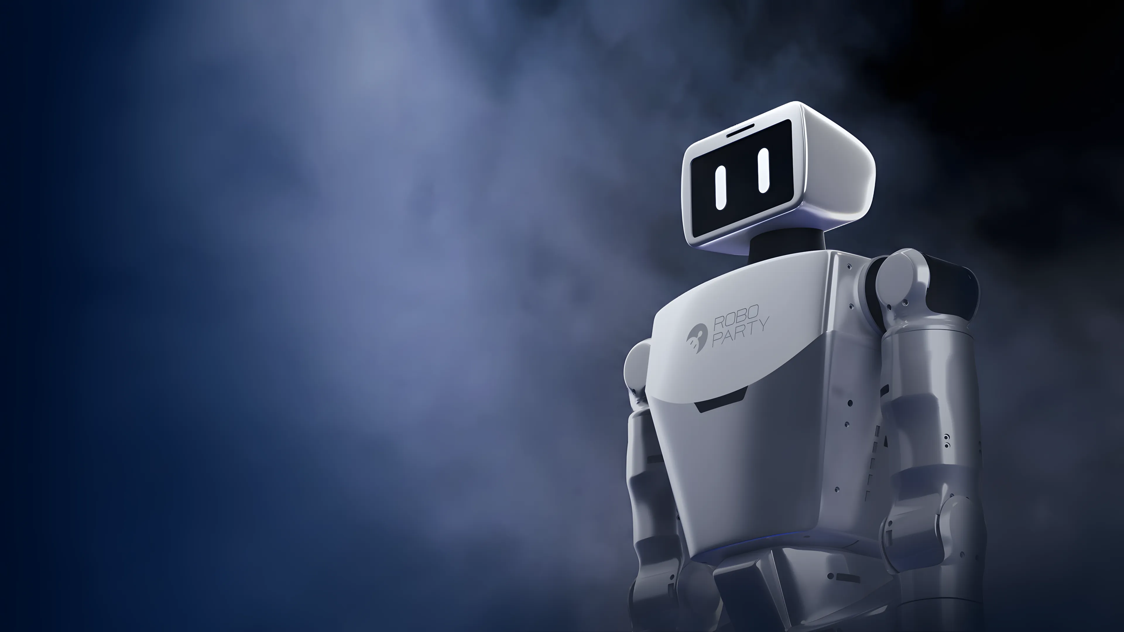 蓝灰色冷调背景下的 ROBOTO Origin 机器人渲染图